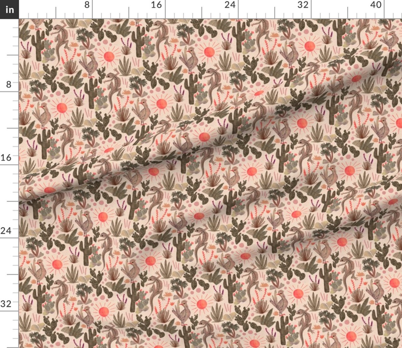Desert Earth Tones Sun Lizards Cactus Garden Southwestern Custom Printed Fabric by Spoonflower Various Fabrics by the Yard or Fat Quarter